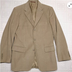 TASSO ELBA Sport Suit Coat Blazer Mens Tan Corduroy Three Button Cotton LARGE